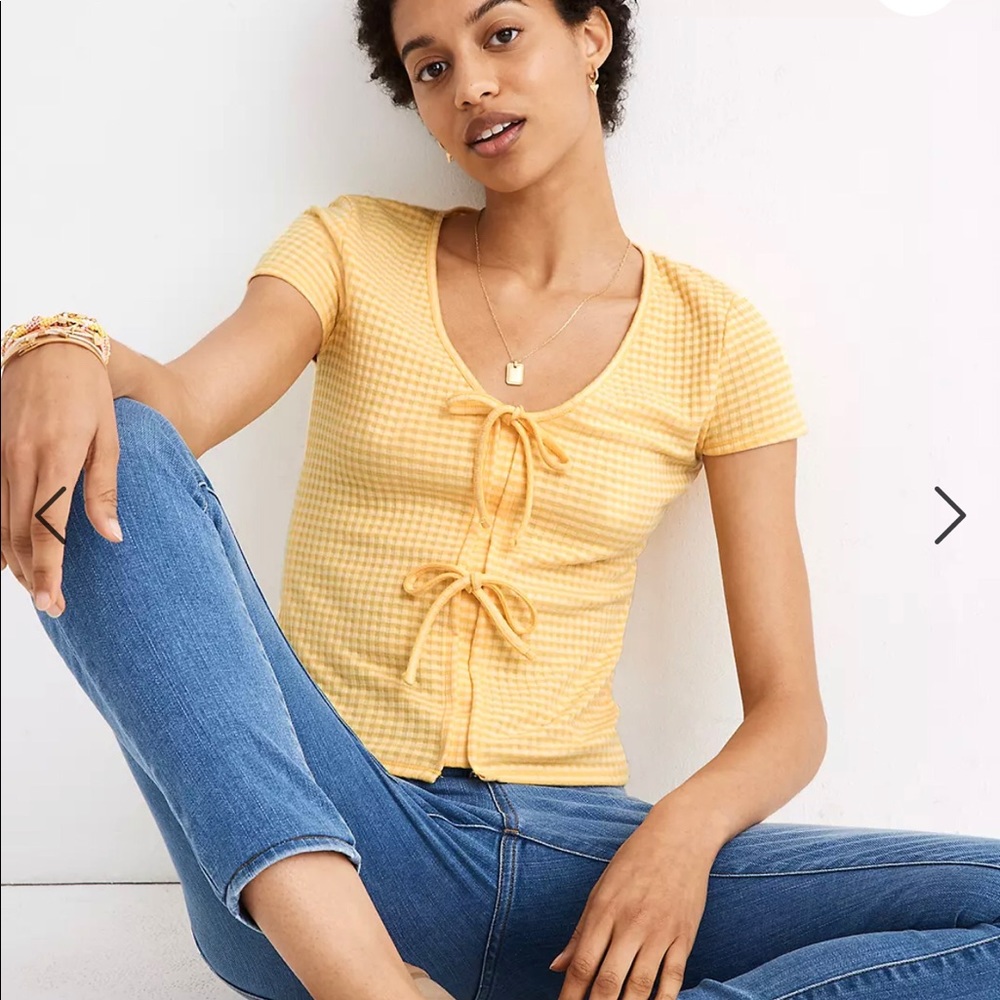 Madewell Gingham Bow-Front Tee size small